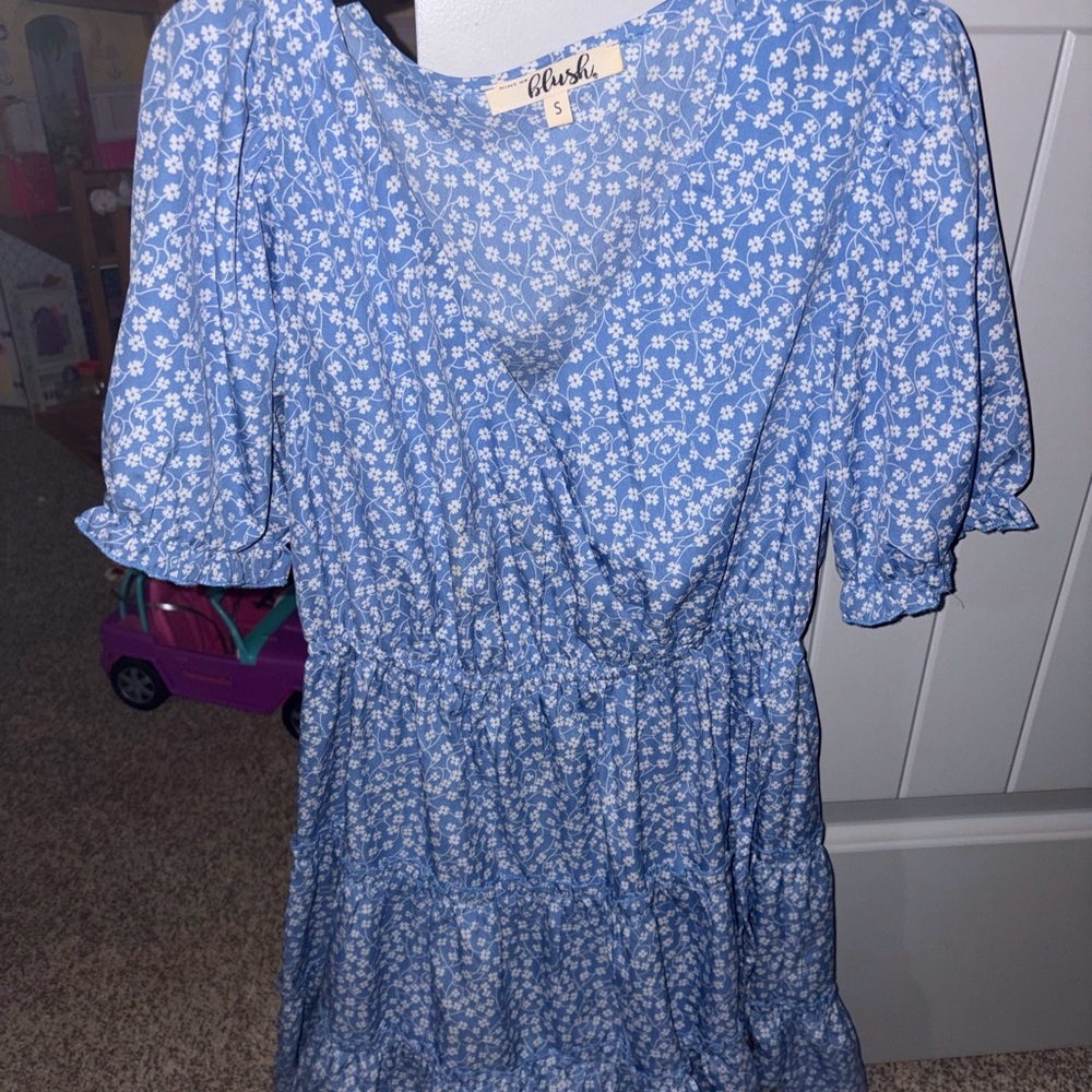Blush Blue and White Floral Dress